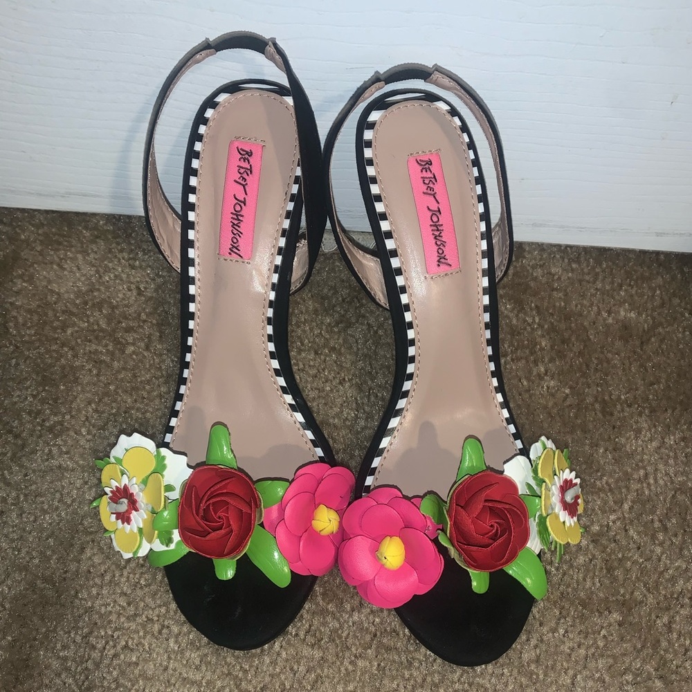 Betsey Johnson Flower High Heel Slingback Sandals
